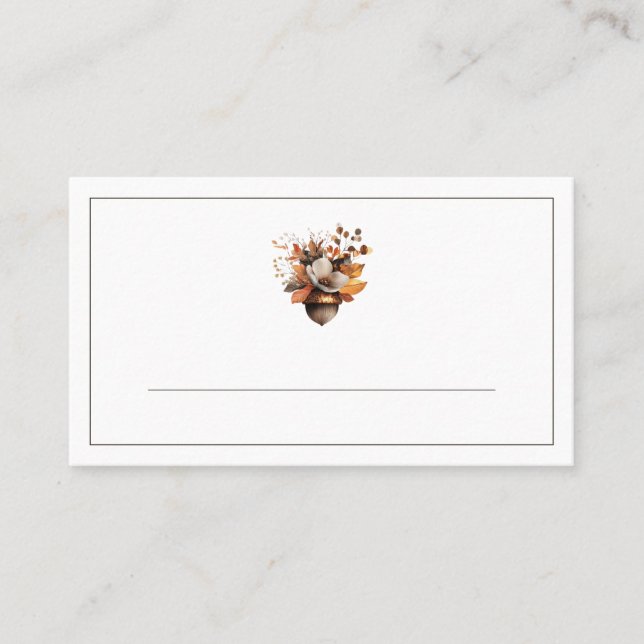 Rustic Acorn Floral White Fall Place Cards  (Front)