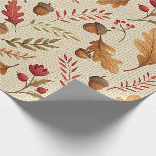 Rustic Acorns and Autumn Botanicals Wrapping Paper