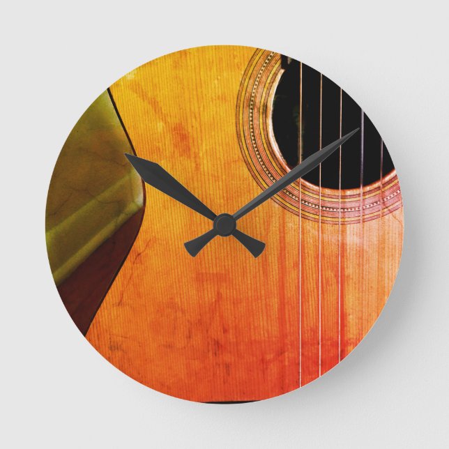 Rustic Acoustic Guitar Wall Clock (Front)