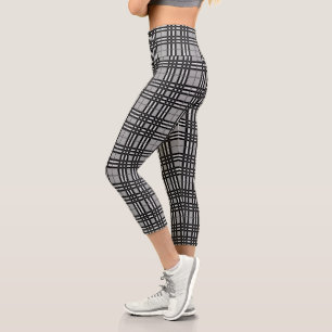 Rustic Active Wear Grey & Black Plaid Capri Leggings