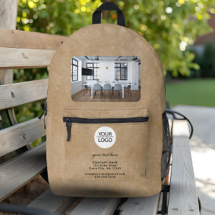 Rustic Add Logo Custom Text Red Company Photo Printed Backpack