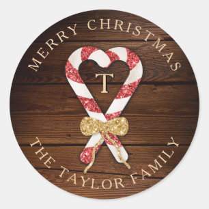 Rustic Add Name Monogram Merry Christmas Classic Round Sticker