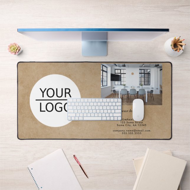 Rustic Add your Logo Custom Text Photo Company  Desk Mat (Office 1)