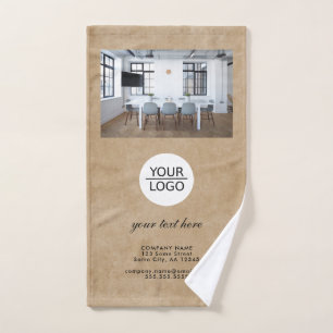 Rustic Add your Logo Custom Text Promotion Photo  Hand Towel