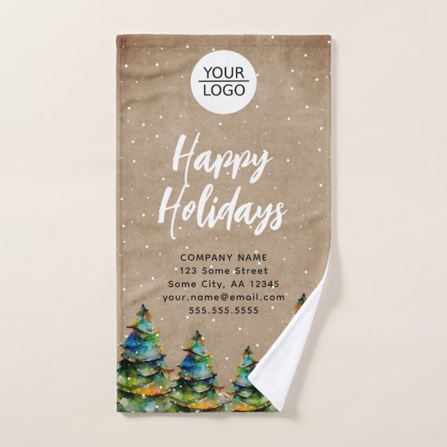 Rustic Add your Logo Happy Holidays Company  Hand Towel (Hand Towel)