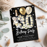 Rustic Adult 30th Birthday Party Invitation<br><div class="desc">Celebrate in style with this rustic adult 30th birthday party invitation. Design features a chalkboard blackground,  lightbulb number thirty,  gold balloons,  champagne,  florals and confetti. The editable template is easy to customise using the template provided.</div>