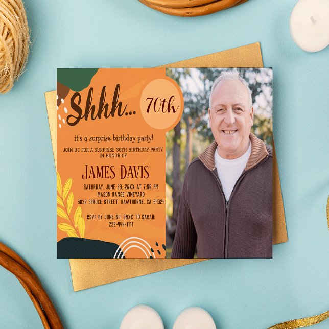 Rustic Adult Surprise 70th Birthday Party Photo  Invitation (Creator Uploaded)