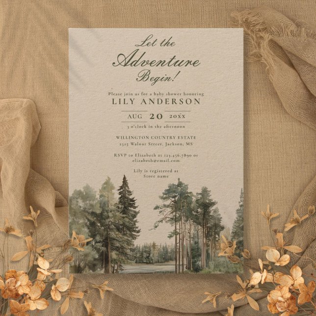 Rustic Adventure Begin Lake Forest Baby Shower Invitation (Rustic Adventure Begin Lake Forest Baby Shower Invitation)