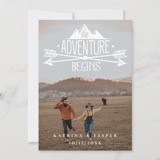 Rustic Adventure Begins Save The Date Photo Announcement (Front)