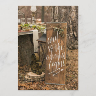 Rustic adventure begins sign on wedding invitation