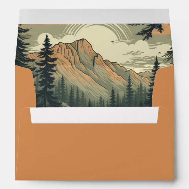 Rustic Adventure Mountain Forest Wedding Envelope (Back (Bottom))