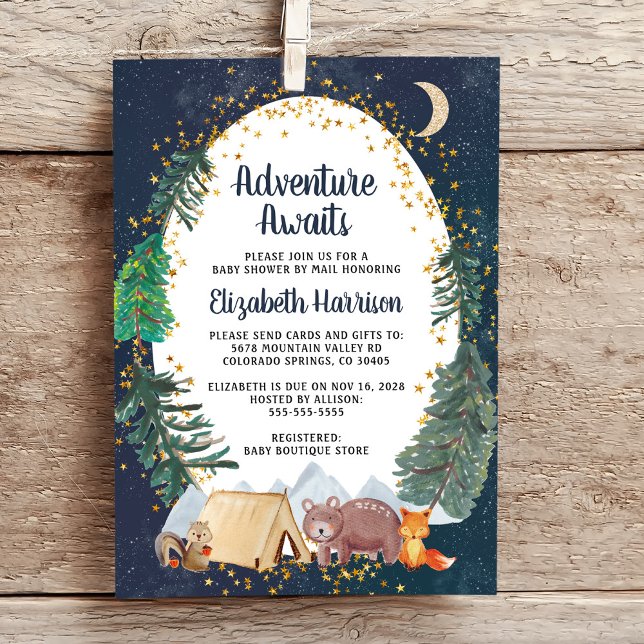 Rustic Adventure Night Sky Baby Shower By Mail Invitation (Creator Uploaded)