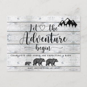 Rustic Adventure Woodland Bears Wood Pregnancy Announcement Postcard