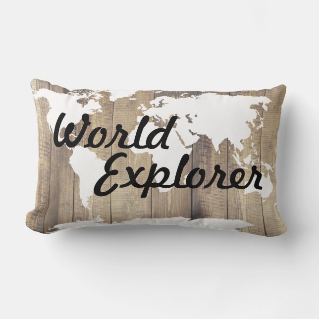 Rustic Adventure World Explorer World Map Lumbar Cushion (Front)