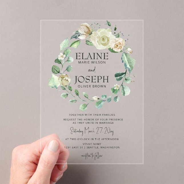 Rustic Airy Botanical Neutral Floral Wedding Acrylic Invitations (Insitu (Handheld))