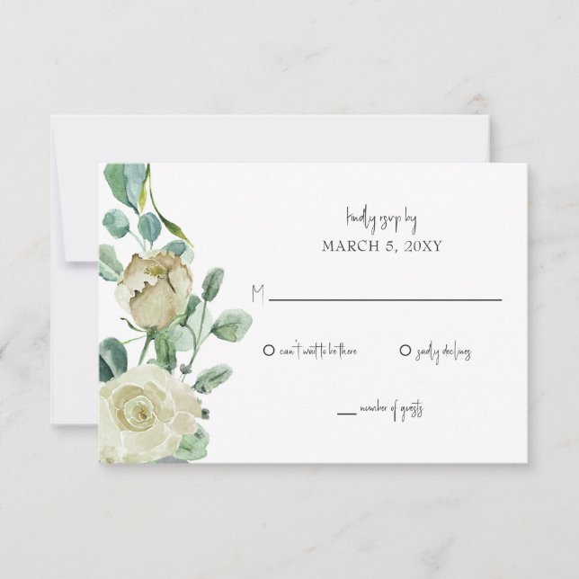 Rustic Airy Botanical Neutral Floral Wedding RSVP Card (Front)