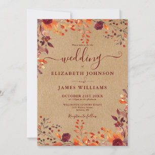Rustic All In One Autumn Fall Floral Wedding Invitation