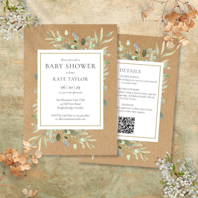 Rustic All In One Baby Shower Sprinkle Greenery Invitation (Rustic All In One Baby Shower Sprinkle Greenery Invitation)