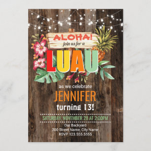 Rustic Aloha Luau birthday party Invitation