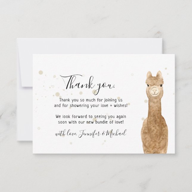 Rustic Alpaca Llama Thank You Card (Front)
