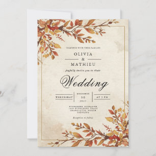 Rustic Amber Foliage Arch Wedding Invitation