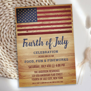 Rustic American Flag 4th Fourth of July Party Invitation