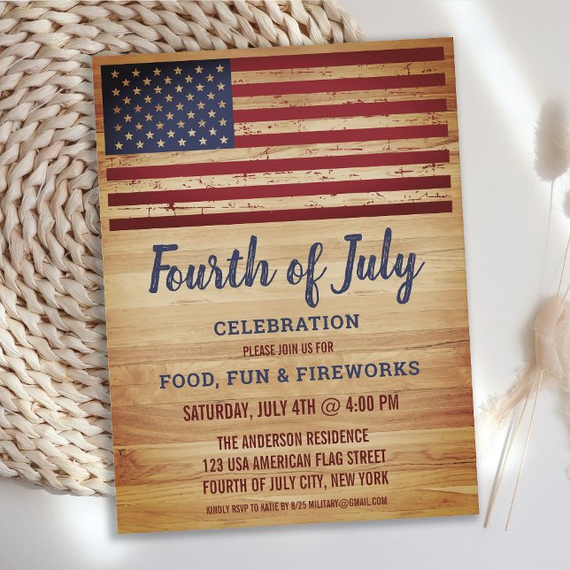 Rustic American Flag 4th Fourth of July Party Invitation Postcard (Creator Uploaded)