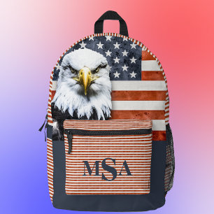 Rustic American Flag & Eagle Personalised Printed Backpack