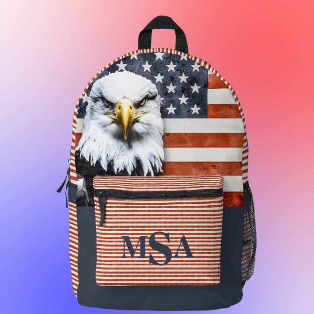 Rustic American Flag & Eagle Personalised Printed Backpack (Creator Uploaded)