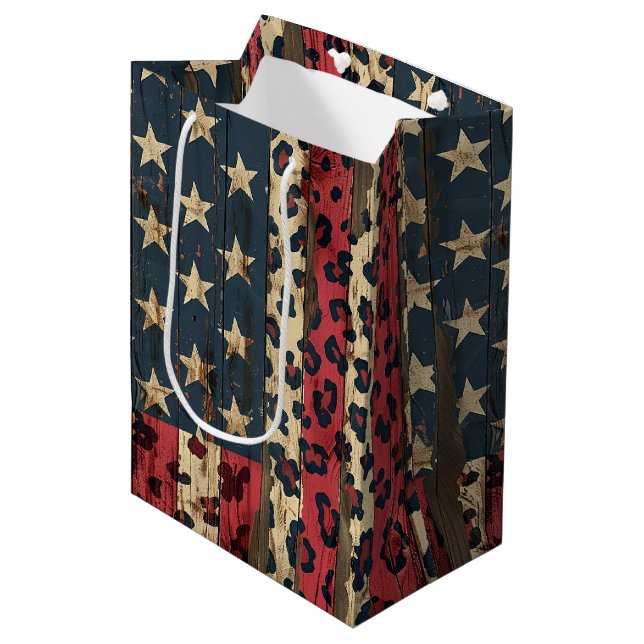 Rustic American Flag Leopard Print (1) Medium Gift Bag (Front Angled)