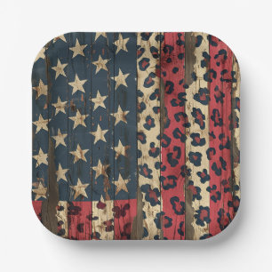Rustic American Flag Leopard Print (1) Paper Plate