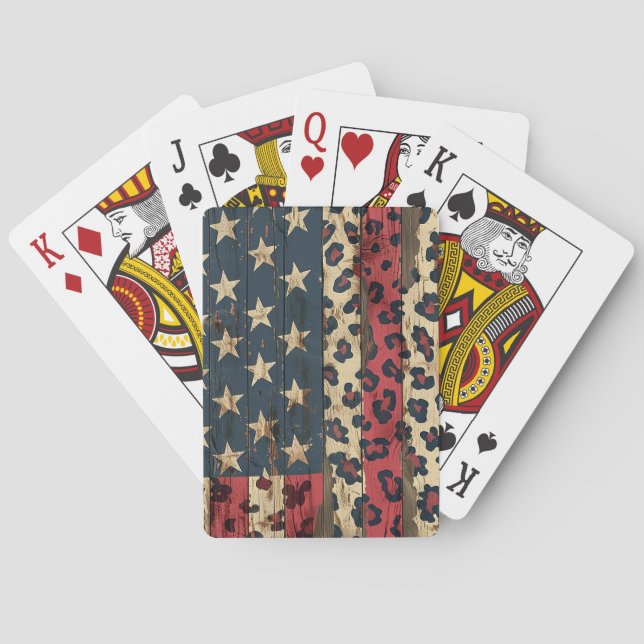 Rustic American Flag Leopard Print (1) Playing Cards (Back)