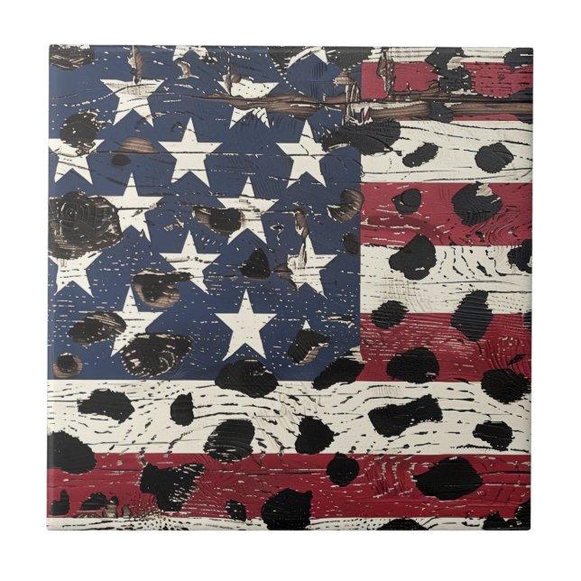 Rustic American Flag Leopard Print (2) Ceramic Tile (Front)