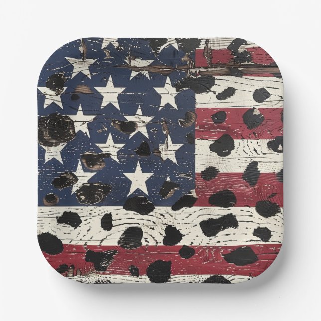 Rustic American Flag Leopard Print (2) Paper Plate (Front)