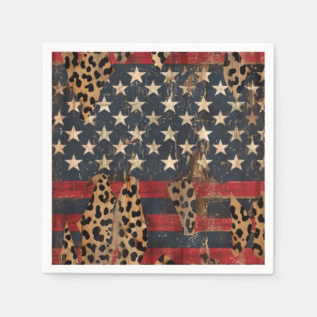 Rustic American Flag Leopard Print (3) Napkin (Front)