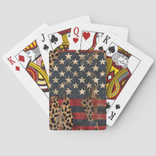 Rustic American Flag Leopard Print (3) Playing Cards