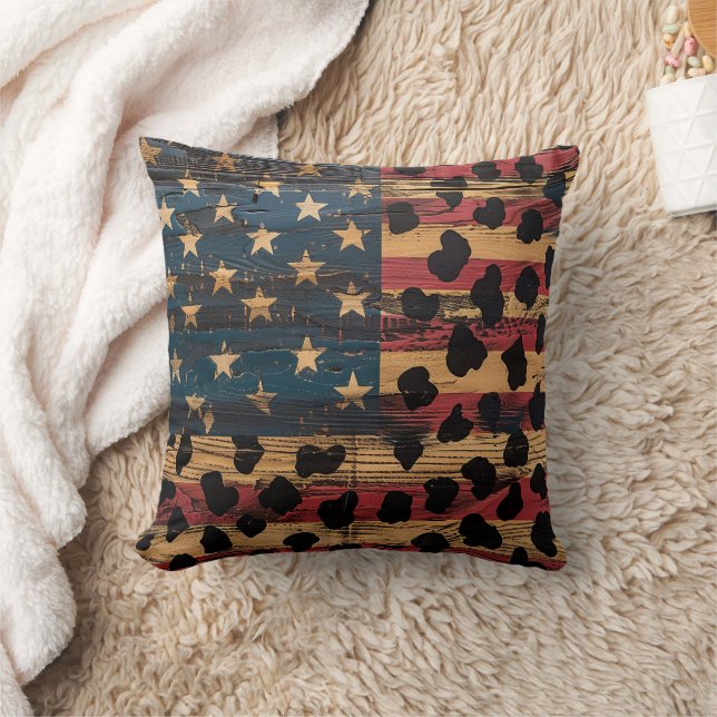 Rustic American Flag Leopard Print (4) Cushion (Blanket)