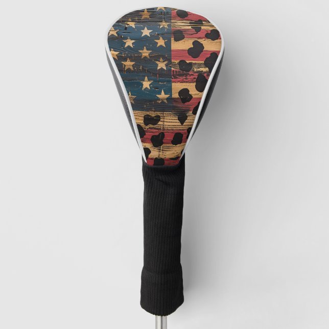 Rustic American Flag Leopard Print (4) Golf Head Cover (Front)