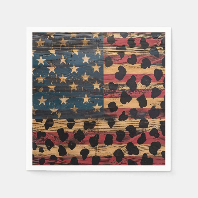Rustic American Flag Leopard Print (4) Napkin (Front)