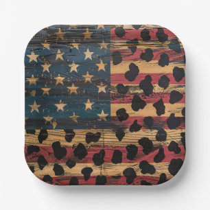Rustic American Flag Leopard Print (4) Paper Plate