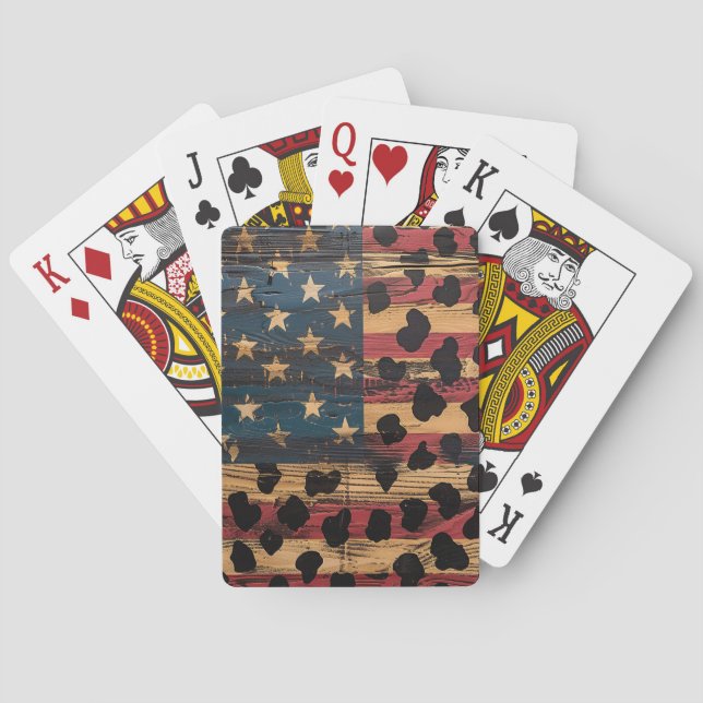 Rustic American Flag Leopard Print (4) Playing Cards (Back)