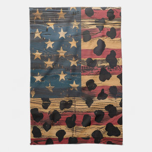 Rustic American Flag Leopard Print (4) Tea Towel
