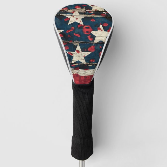 Rustic American Flag Leopard Print (5) Golf Head Cover (Front)