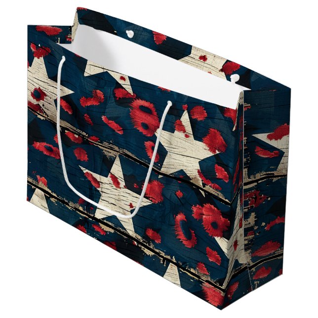 Rustic American Flag Leopard Print (5) Large Gift Bag (Front Angled)