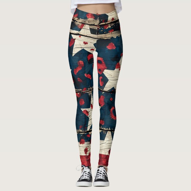 Rustic American Flag Leopard Print (5) Leggings (Front)