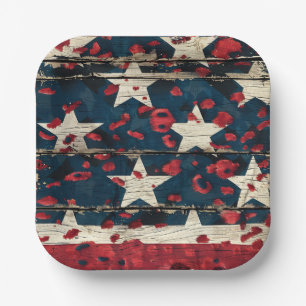 Rustic American Flag Leopard Print (5) Paper Plate