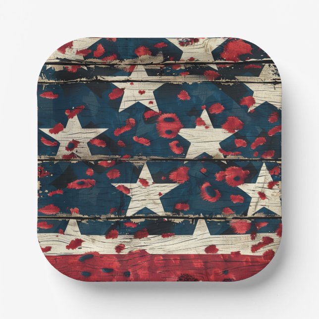 Rustic American Flag Leopard Print (5) Paper Plate (Front)