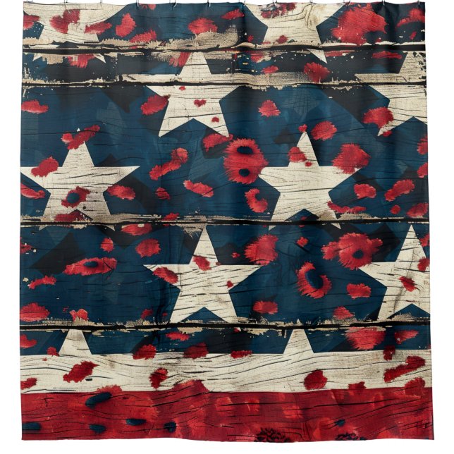 Rustic American Flag Leopard Print (5) Shower Curtain (Front)
