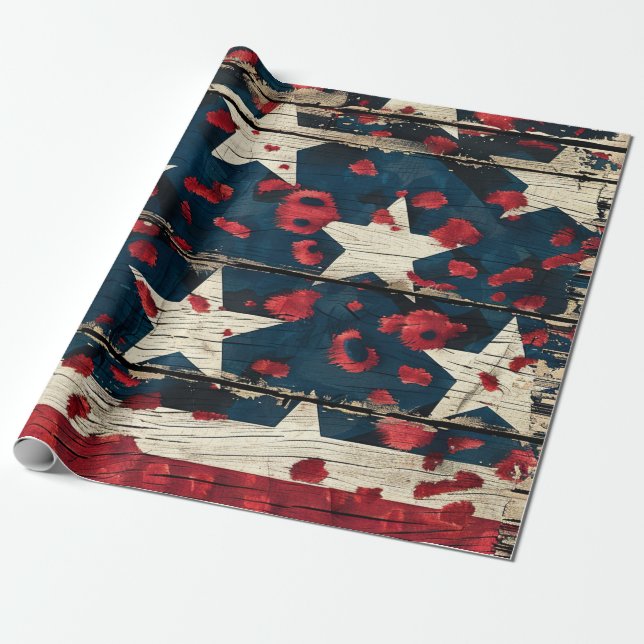 Rustic American Flag Leopard Print (5) Wrapping Paper (Unrolled)