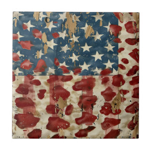 Rustic American Flag Leopard Print (6) Ceramic Tile